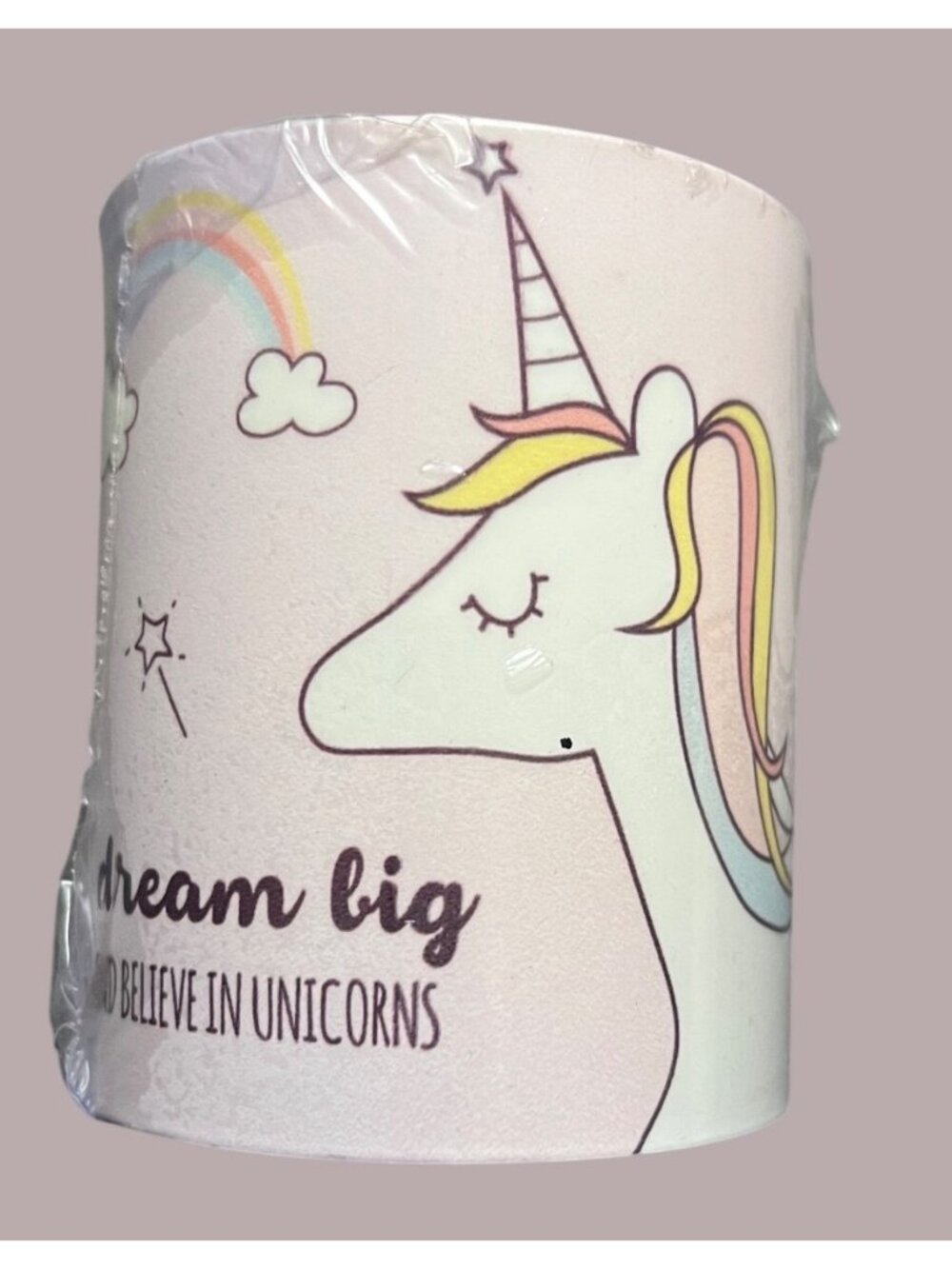 Dream Big Unicorn Decorated Metal Cup By Geguton 4" Tall Made In Brazil Pink & W